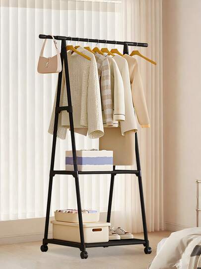 Perchero burro de ropa con ruedas, barra para colgar, organizador multifuncional con repisas, perchero tipo tendedero para dormitorio/entrada/sala, estante para bolsas, zapatos y accesorios, fácil de mover y ahorrar espacio