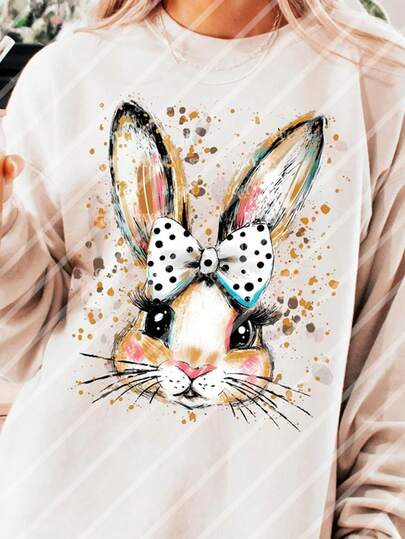 Pegatina de transferencia de calor con estampado de conejito de Pascua DIY, adecuada para camisetas, sudaderas, tela, fundas de almohada, bolsas y decoración de ropa, decoración de fiesta de vacaciones de Pascua, 10 pulgadas