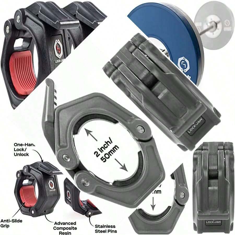 Mancuerna olímpica tipo mandíbula de bloqueo, abrazadera de mancuerna de liberación rápida, 2 unidades, Negro - Negro - Ver 1