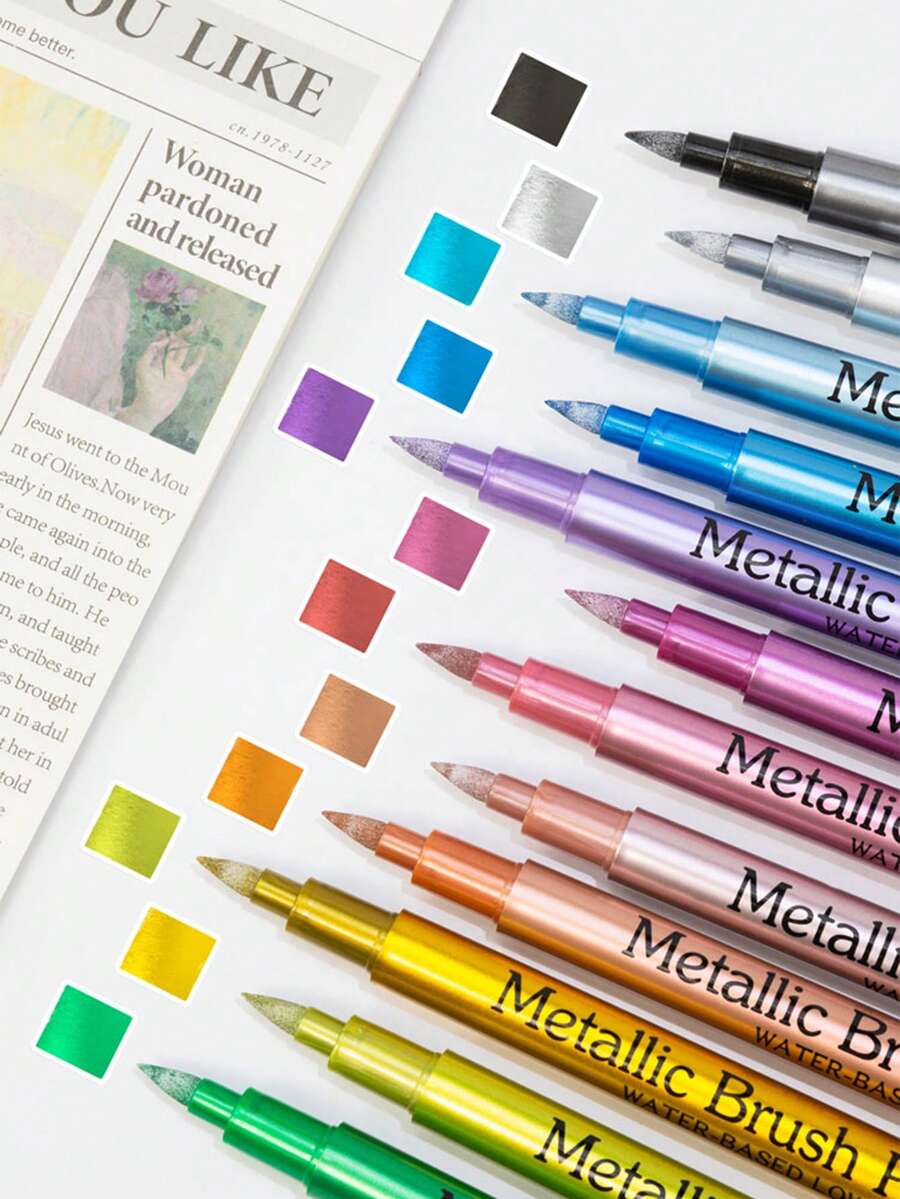 Bút dạ acrylic đầu mềm GN550BR, vật dụng thiết yếu cho mùa tựu trường, bút ký màu kim loại, thích hợp để ký trên gốm sứ, thủy tinh, nhựa và các chất liệu khác, vật dụng không thể thiếu cho trường học và văn phòng, lý tưởng cho quà tặng ngày Cá tháng Tư, lễ Phục sinh, đồ dùng học tập. - Nhiều màu - Xem 1