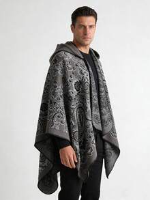 1件男士佩斯利花纹休闲简约连帽斗篷/披肩围巾，百搭日常穿着 - 彩色 - 查看 1