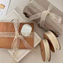 1/5pcs Gold Foil Star Ribbon - 360-Inch Satin Gift Wrapping Rope With Plastic-Covered Gold Stars. Perfect For DIY Crafts, Exquisite Decorations, And Elegant Wrapping. Ideal For Cake Decorating, Ramadan, And Valentine's Day Gift Wrapping. Smooth Texture. - Multicolor - View 7