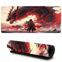 1 pièce Grand tapis de bureau style samouraï japonais, tapis de souris de jeu cool avec dragon rouge. Grand tapis de bureau XXL, tapis de bureau kawaii anime, protecteur de bureau pour ordinateur portable et clavier - Rouge - Voir 2