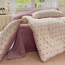3pcs Luxury Bedding Set, Girls Bedroom Thick Plush Comforter, Embossed Milky White Flannel Quilt, Bubble Gauze Duvet Insert, Super Warm Thick Comforter Set With 2 Pillow Shams, Suitable For Autumn/Winter