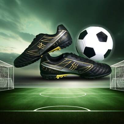 青少年潮流户外变色足球鞋，运动面料几何图案，男女通用，适合健身房和四季穿着 - 强力抓地TPU外底，适合比赛和日常训练