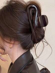 4个/1个女士4.72英寸/12厘米蝴蝶结、鱼尾、蝴蝶、直发夹，棕色轻质塑料，时尚百搭，优雅简约纯色发爪，适合日常、休闲、派对、通勤、海滩、度假、发型设计、化妆、服装配饰，优雅发爪夹，女士发饰 - 棕色 - 查看 3