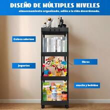 Carrito organizador con ruedas, estante de almacenamiento multiusos con ganchos, carrito auxiliar de cocina/baño/oficina, organizador para despensa - Negro - Ver 6