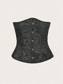 Women Lace-Up Waist Cincher Corset Vest - 黑3 - 查看 2