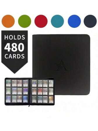 12-Pocket Zipper Trading Card Album, 480 Double-Sided PU Material Card Holder, Collector's Album Suitable For TCG, Sports Cards (6 Colors)