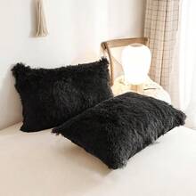 Luxury Plush Shaggy Duvet Cover Set Black Comforter Cover Sets 3 Pieces 1 Faux Fur Duvet Cover +2 Pillowcases Fluffy Black Bedding Sets Solid Color (Black Queen) - Black - View 7
