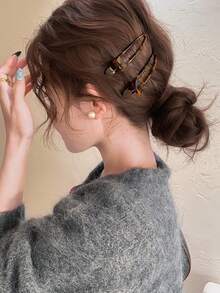 2/1件复古豹纹鸭嘴夹，大号洗脸化妆刘海夹，断发夹，带侧夹和鸭嘴夹的发夹，女士发饰，情人节发饰，发夹，情人节礼物，爪夹，发卡，发夹 - 彩色 - 查看 5