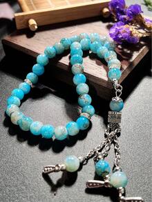 1 szt. Nowy muzułmański różaniec z 33 koralikami, wysokiej jakości tasbih z naturalnego kamienia, trwałe metalowe akcesoria w stylu vintage, islamskie codzienne koraliki do modlitwy, akcesorium religijne - Wielokolorowe - Zobacz 10