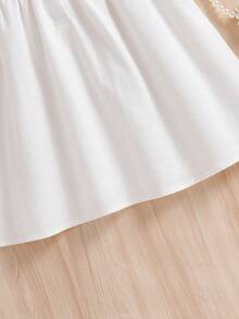 Young Girl Embroidered Ruffle Trim Button Design Dress - White - View 6