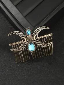 1pc Vintage Viking Celtic Hair Comb - Exquisite Moon Star Shaped Hair Clips - Mystical Fairy Hair Jewelry For Girls, Hair Accessory Gift Combs For Hair Side Comb, Wedding, Hair Accessories