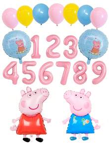 Peppa Pig Pink Little Pig Aluminum Film Balloon - Colorful Latex Balloon Decoration - Pink Little Pig And Blue Little Pig + Pink Digital Birthday First Birthday Party Decoration Project Set - Multicolor - View 4