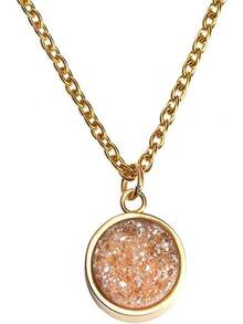LuckyLy Collar de Mujer con Cuarzo Color Champaña o Metálico, Cadena de Acero Inoxidable con Baño Oro 18k o Color Plata y Piedra Drusa – Regalos para Mujer Originales y Regalos Mamá, Modelo Anya - Plata y Metálico - Ver 1
