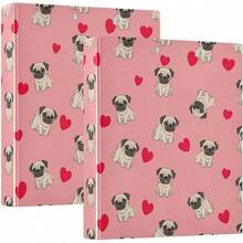 Carpeta de 3 anillos impresa de 1.5 pulgadas, carpeta de anillos en D con bolsillos, carpetas decorativas para la escuela universitaria u oficina, lindos pugs de dibujos animados con corazones rojos - talla únicax2 - Ver 10