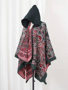 1件男士佩斯利花纹休闲简约连帽斗篷/披肩围巾，百搭日常穿着 - 彩色 - 查看 10