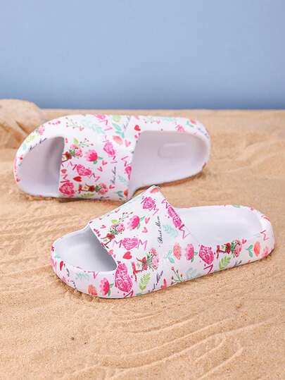 1 Pair Fashionable Colorful Print Slip-Resistant Comfortable Soft Indoor Slippers For Teens, Suitable For Both Men And Women, Beach Shoes