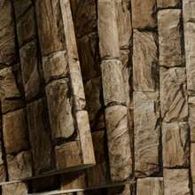 1 Roll 3D Brick Wallpaper, Realistic Stone And Wood Effect, Suitable For Living Room, Dining Room, Fireplace Background, Wall Decor - Brown - View 2