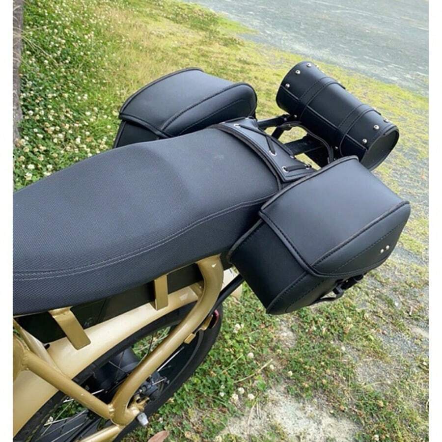 1 Pair Motorcycle Side Bags, Motorcycle Hanging Bags, Motorcycle Accessories Riding Bags, PU Leather, Motorcycle Travel Off-Road, Small Size Bag/Can Hold Raincoat/Riding Gear/Gloves - Black - View 1