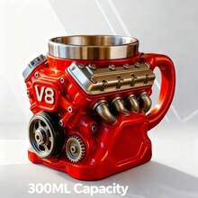 Retro Engine Coffee Mug, V8 Engines Stainless Steel Cup, Personalized Double Wall Insulation Car Mug With Handle Perfect For Father's Day, Christmas, Husband, Mechanic, Car Enthusiast(1pc) - Red - View 4