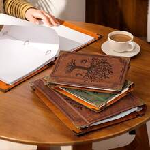 Carpeta de piel de 3 anillos para papel de tamaño carta de 8.5 x 11 pulgadas, carpeta de anillos redondos de 1 pulgada con capacidad para 200 hojas, cubierta de papel para bloc de notas - marrón, (Brown Tree) - Ver 3