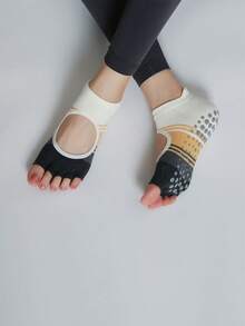 Calcetines sin talón con agarre de 5 dedos, calcetines de tobillo con bloques de color para yoga, pilates, danza, calcetines de estudio transpirables