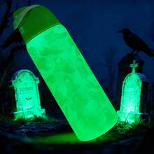 0waala Ghost-Print Vacuum Bottle - 32oz Stainless Steel, One-Hand Flip Cap,Ins Minimalist Style - Warm/Cold Retention, Perfect For Camping/School/Sports/ & Christmas/Valentine's Day Festival Gifting - 青檸色 - 查看 4