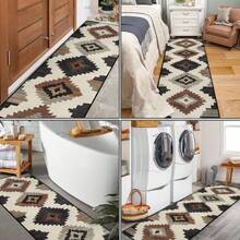 [Machine Washable Vintage Long Rug/Area Rug] 1pc Western Greek Key Greek - For Residential & Commercial Spaces, Runner Rug, Entry Rugs, Machine Washable Long Mat, Room Decor, Home Decor For Bathrooms, Bathtub Areas, Hallways, Balconies, Bedrooms, Entryways, Laundry, Living Room, Bedside And Sofa Area Mat, Durable And Soft Floor Mat - Brown - View 11