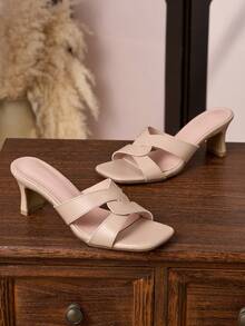 Women's Chunky Heel Sandals, Summer High Heel Open Toe Slides - Pink - View 6