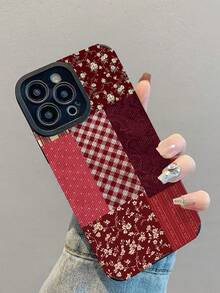 Splicing 1pc New Fashionable & Elegant Red Patchwork Pattern Shock-Resistant Leather Phone Case Compatible With Iphone 17/17 Air/17 Pro/17 Pro Max, 16/16 Plus/16 Pro/16 Pro Max, 15/15 Plus/15 Pro/15 Pro Max, 14/14 Plus/14 Pro/14 Pro Max, 13/13 Pro/13 Pro Max, 12/12 Pro/12 Pro Max, 11/11 Pro/11 Pro Max - Multicolor - View 4