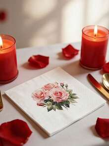 60/40/20 piezas Servilletas desechables con estampado de rosas, Servilletas de 5*5 pulgadas, Servilletas elegantes y románticas con rosas, Adecuadas para cenas de San Valentín, fiestas, aniversarios de boda, fiestas de cumpleaños, decoración de restaurantes