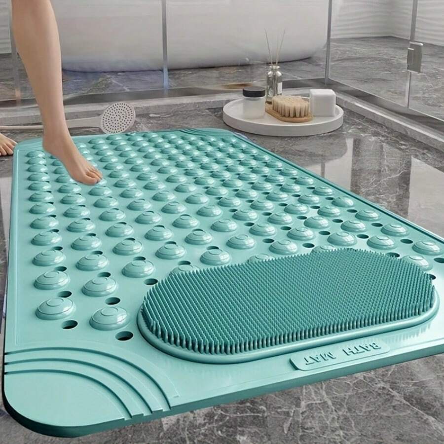 1pc Anti-Slip PVC Bathroom Mat With Massage Dots - Rectangular, Polka Dot Pattern, Shower And Bathroom Safety Rug, Bathroom Floor Mat