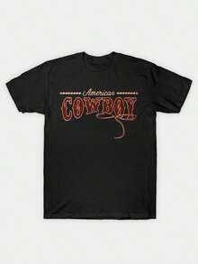 Camisa Western estilo American Cowboy Rope Typography design T - Negro - Ver 1