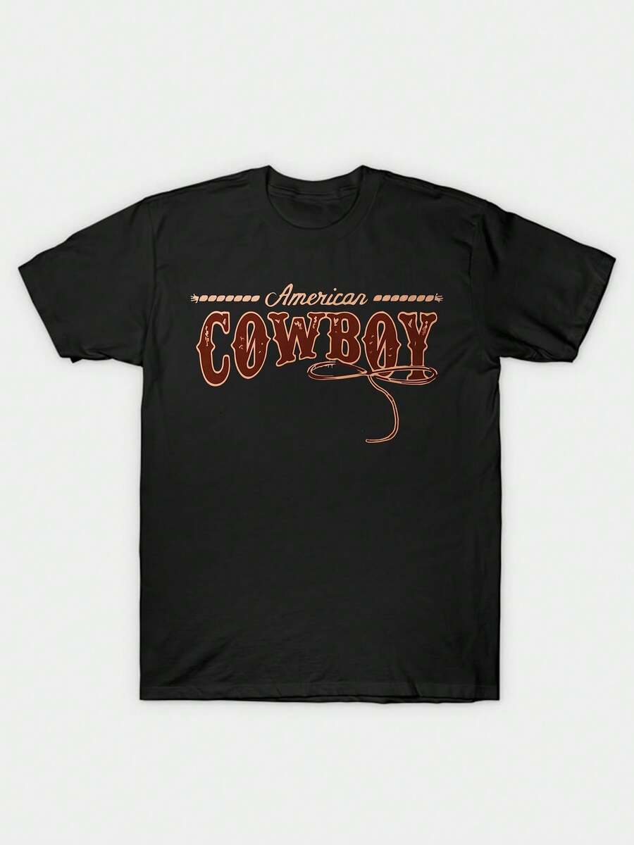 Camisa Western estilo American Cowboy Rope Typography design T - Negro - Ver 1