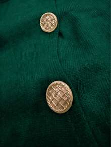Women's Elegant Casual Knitted Pullover Sweater With Large Lapel, Single-Breasted Metal Button Design, Comfortable Solid Color Ribbed Asymmetric/Asymmetrical Hem, Autumn/Winter - Elegant Green - View 4