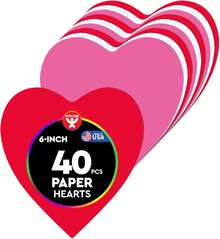 Hygloss - Recortes de papel con forma de corazón para artes y manualidades, muchos usos creativos, actividades del día de San Valentín, 16 pulgadas, 40 unidades, rojo, rosa y blanco - Corazón (6 pulgadas) 40 piezas - Ver 1