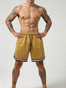 Men's Mesh Fitness Shorts With Elastic Waistband And Adjustable Drawstring - Gold - View 4