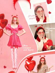 2pcs/Set Valentine's Day Sequin Red Lip Boppers Headbands, Heart Shape Party Decoration Glasses For Wedding Birthday Valentine's Day Party Gift - Red - View 3