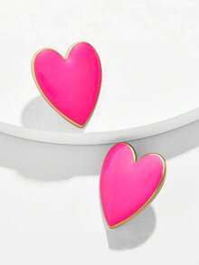 1 Đôi bông tai hình trái tim tráng men, phụ kiện trang sức thời trang dành cho nữ, mùa xuân/hè - Trái tim đơn độc - Xem 17