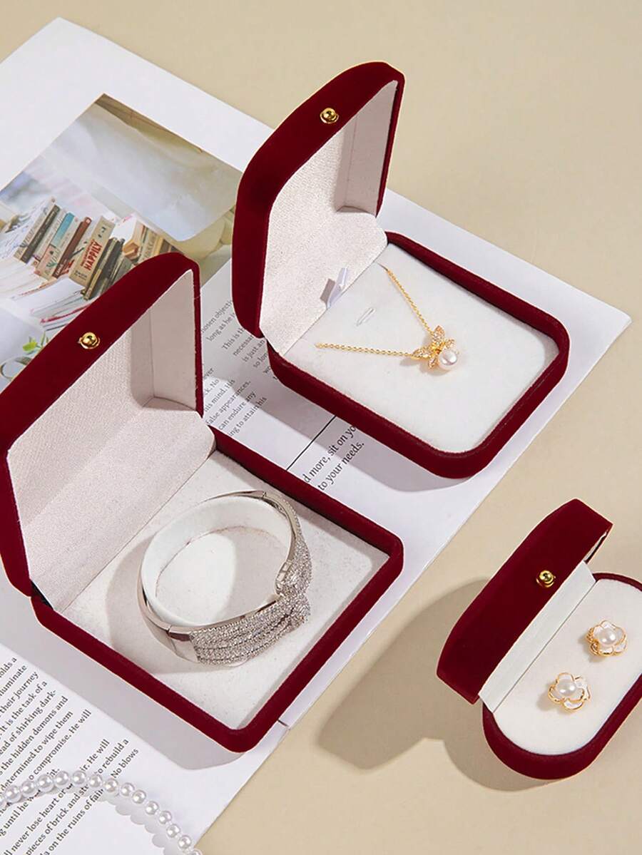 1pc Ring Box, Bracelet Jewelry Box, Necklace Display And Storage Box. Convenient And Practical - Red - View 1