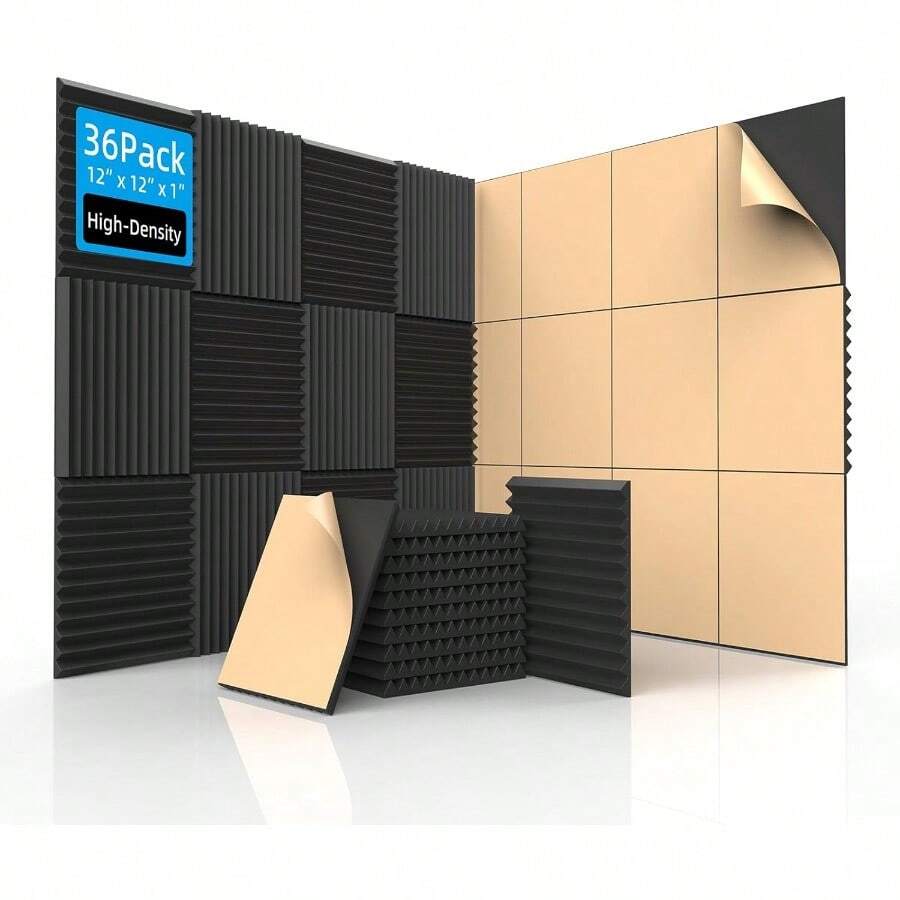 36 Pack Acoustic Foam Panels With Self Adhesive 12 X 12 X 1 Sound Proof ...