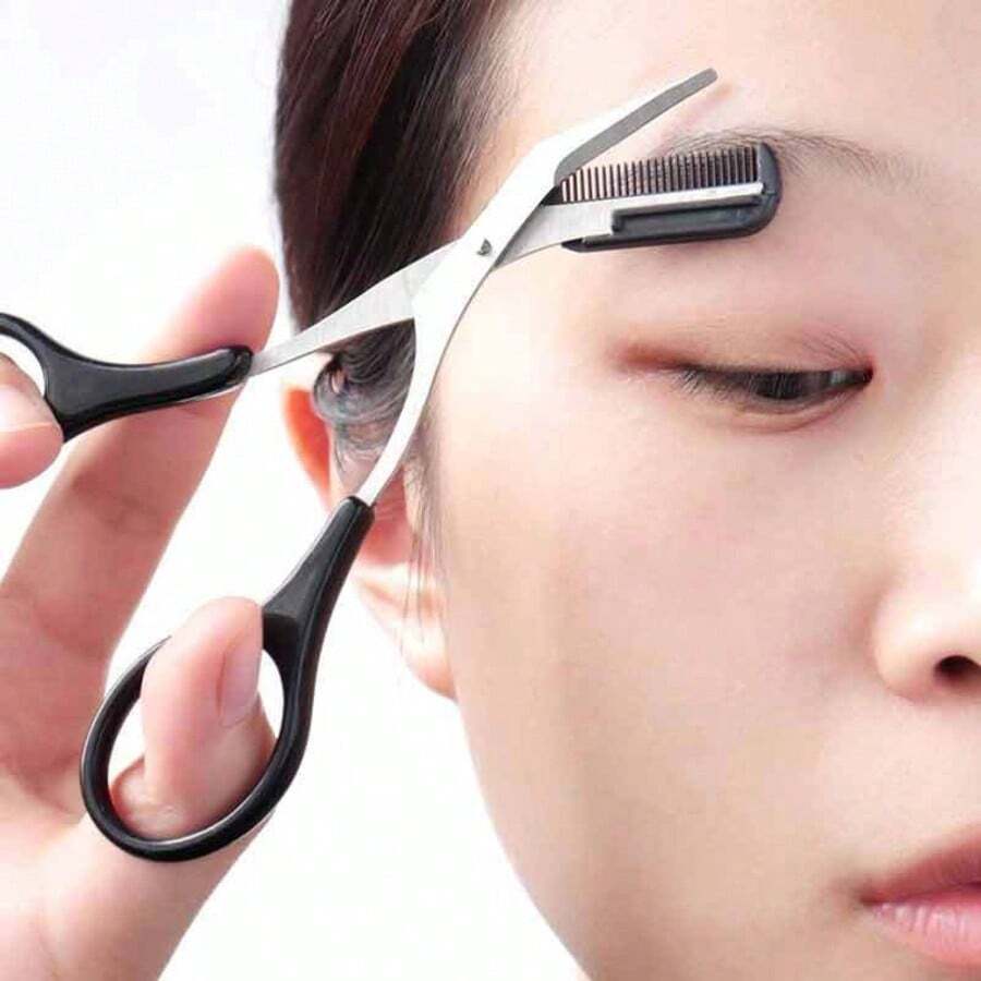 Stainless Steel Eyebrow Scissors, Depilation Trimmer, Eyebrow Scissors With Comb, Makeup Tools Bathroom/Bathroom Accessories - Multicolor - View 1
