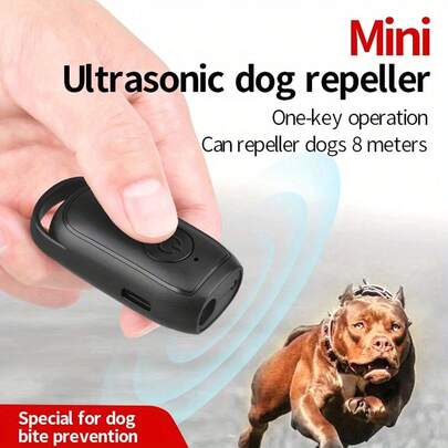 1 Mini Repelente Ultrasónico Portátil para Perros, Dispositivo Antiladridos Portátil con Luz LED, Recargable por USB, Disuasor Ultrasónico Remoto de Ladridos, Herramienta de Entrenamiento para Mascotas, Alternativa al Collar de Descarga, Portátil y Fácil de Transportar, Previene Mordeduras de Perros, Apto para Uso en Exteriores.