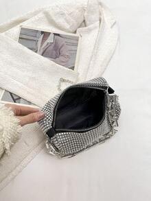 Fashionable Commuter Mini Sparkling Rhinestone Clutch Bag For Evening Party - Silver - View 4