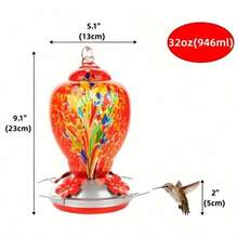 Handcrafted Glass Hummingbird Feeder. The Hummingbird Feeder Comes With An Anti-Ant Hole-Clip. It Is An Outdoor Hanging Garden Bird Feeder Made Of Glass (In Flame And Water Blue) With Two Options Available. - Rượu vang đỏ 32oz - Xem 5