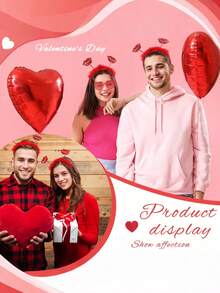 2pcs/Set Valentine's Day Sequin Red Lip Boppers Headbands, Heart Shape Party Decoration Glasses For Wedding Birthday Valentine's Day Party Gift - Red - View 2