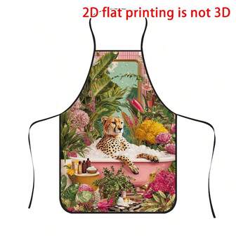 1pc Luxury Leopard & Tropical Plant Print Apron, Durable Polyester Material, Suitable For Cooking, Grilling, Gardening, Painting, Manicure, Unisex, Indoor & Outdoor Use