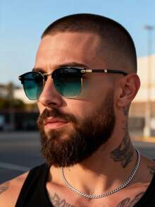 Half-Rim Eyebrow Frame Metal Glasses, Retro Punk Street Style, For Photo, Travel, Party, Daily Wear, Fishing, Skiing, Gift - Multicolor - View 2